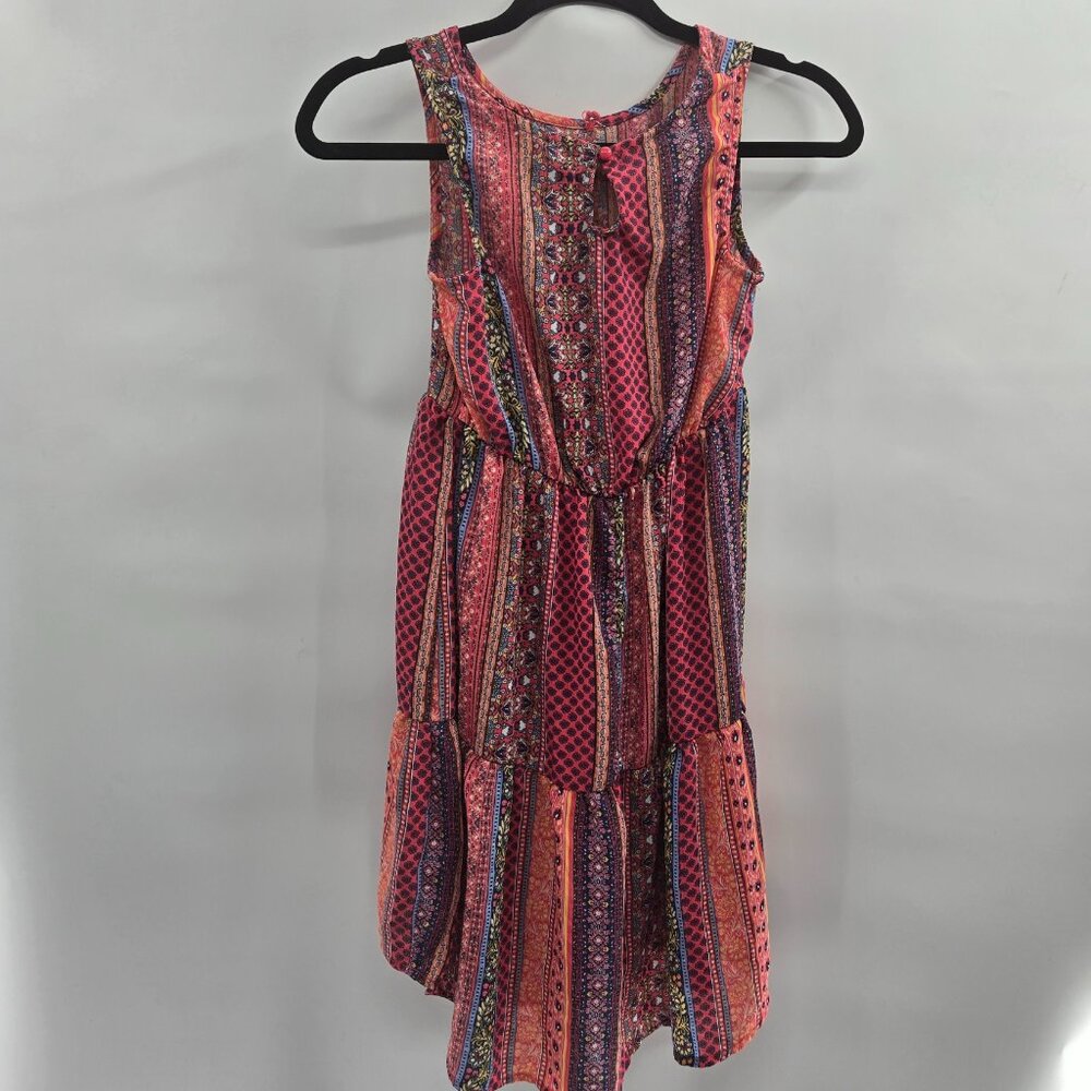 Zoey Girl Orange Multicolor Boho Patchwork Lined Dress Girl's Size 12 - Picture 2 of 12